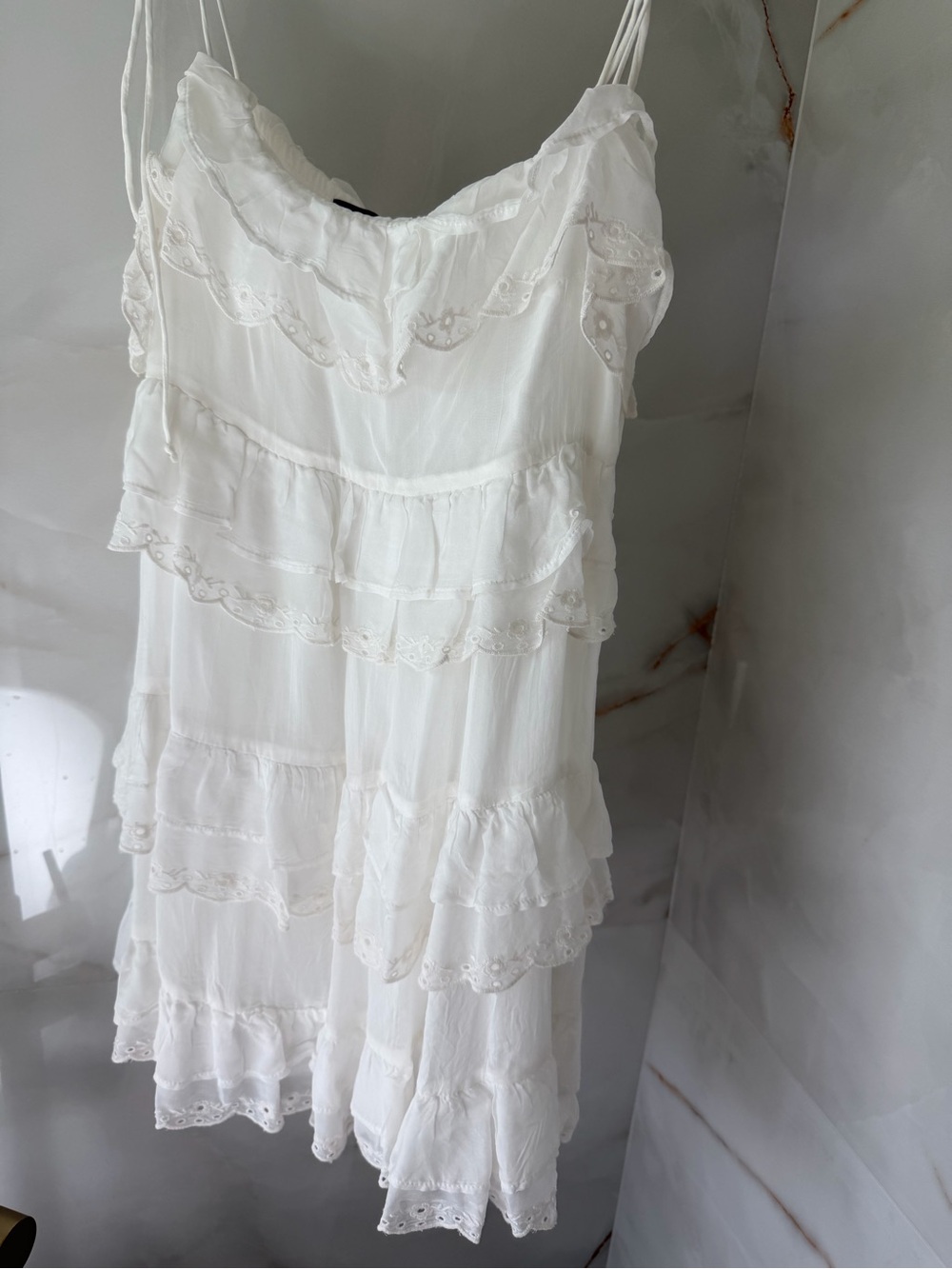 Zara White Tiered Eyelet Sundress